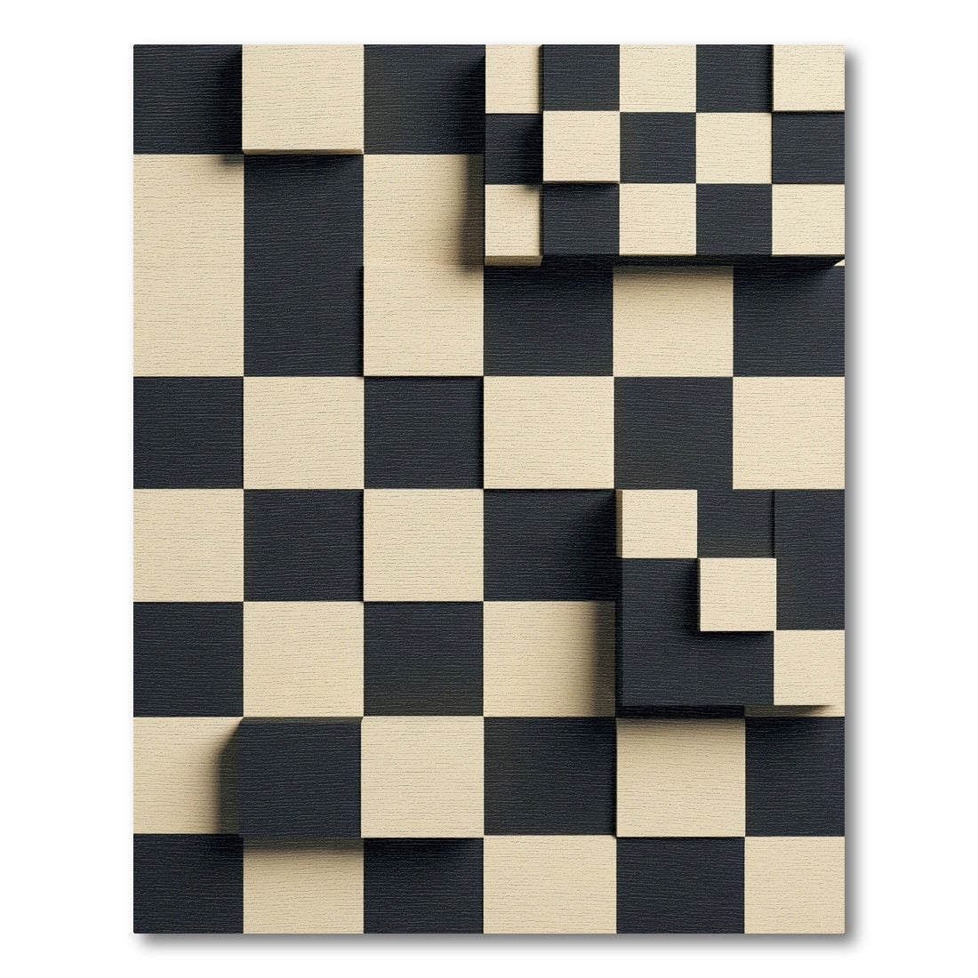 Modern Monochrome Geometric Checkered Relief Rug