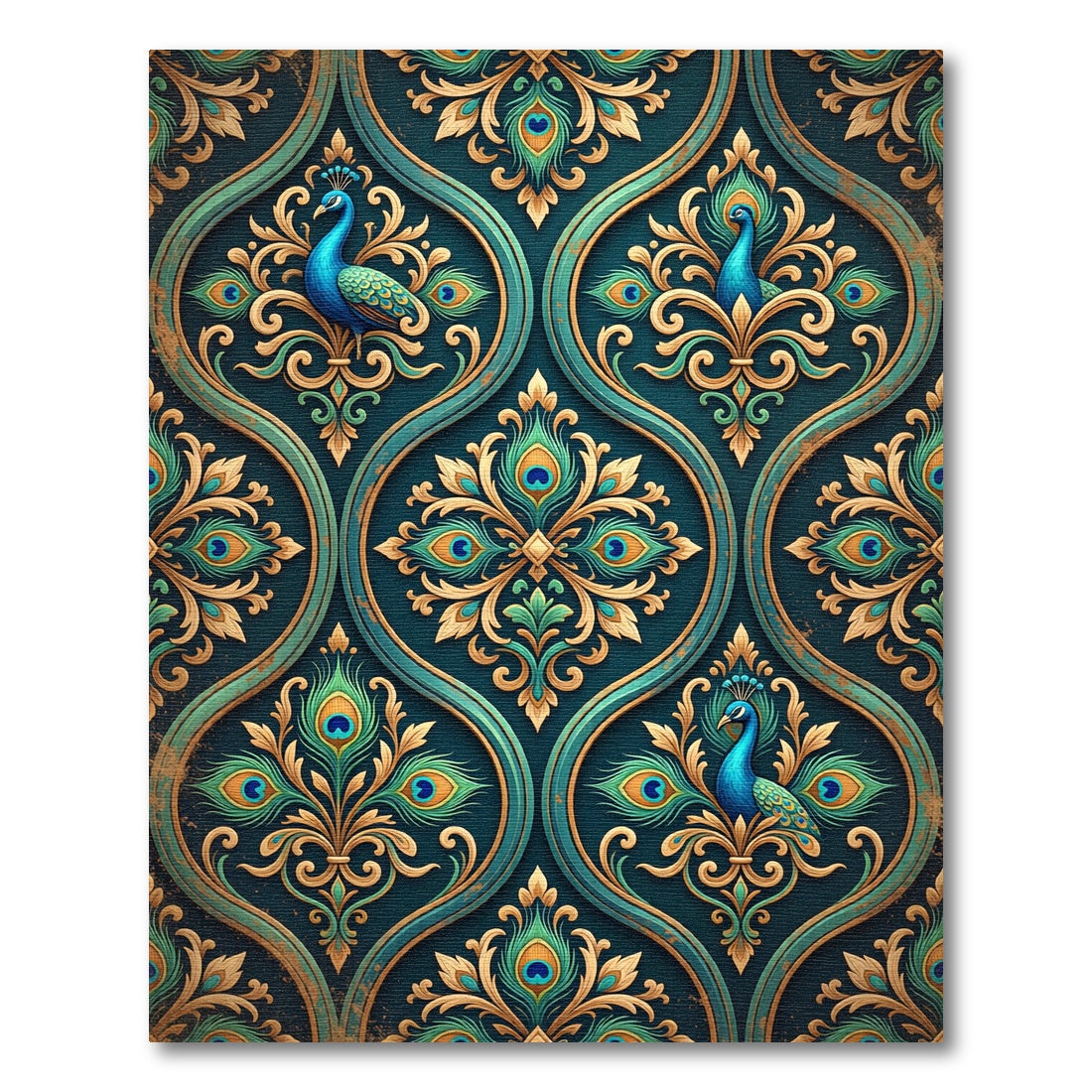 Peacock Teal Gold Ornate Floral Rug