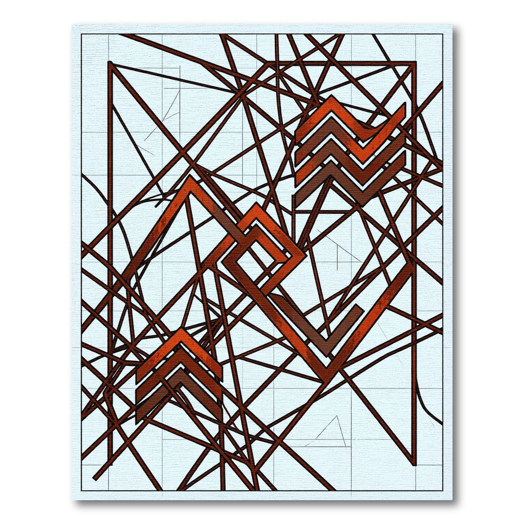 Geometric Rust Red Intersecting Linear Rug