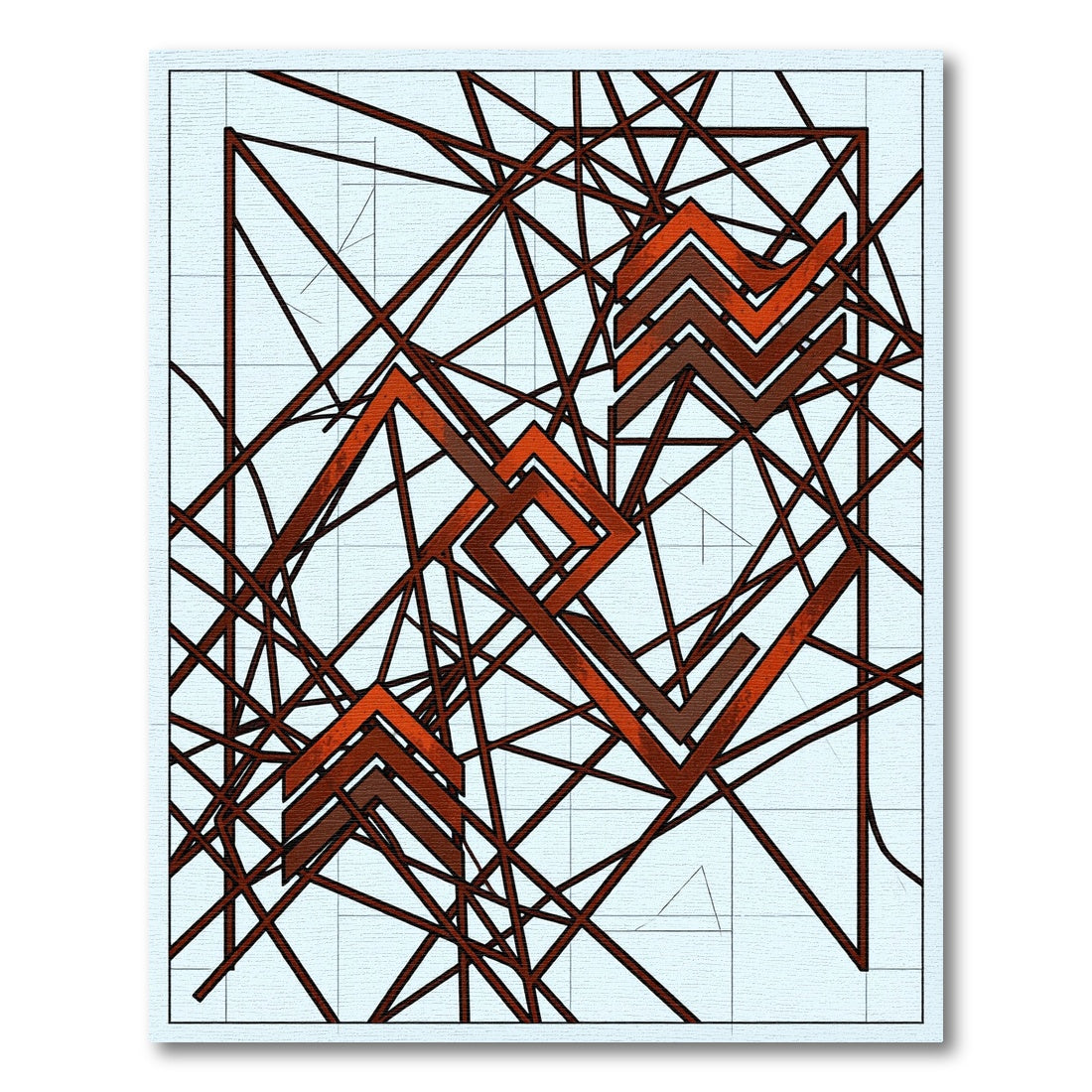 Geometric Rust Red Intersecting Linear Rug