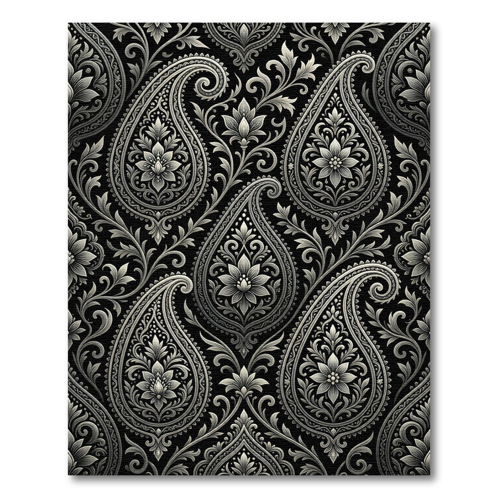 Classic Black White Paisley Floral Rug