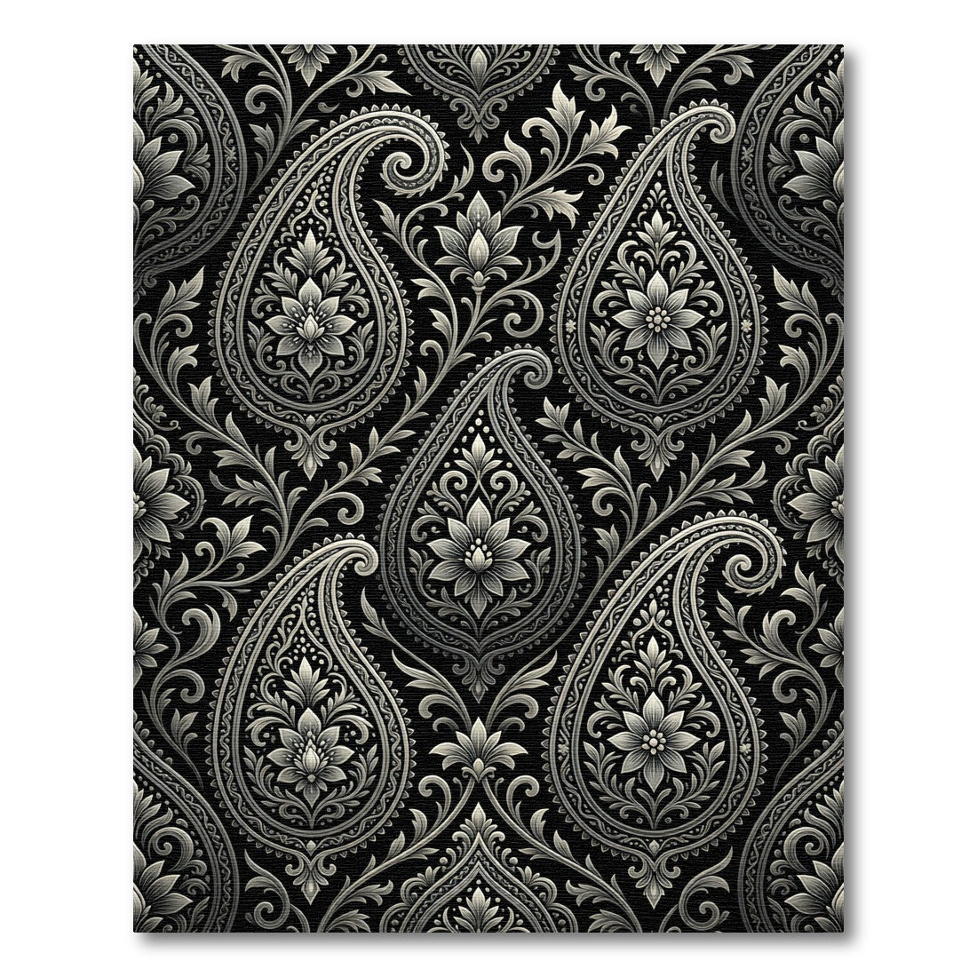 Classic Black White Paisley Floral Rug