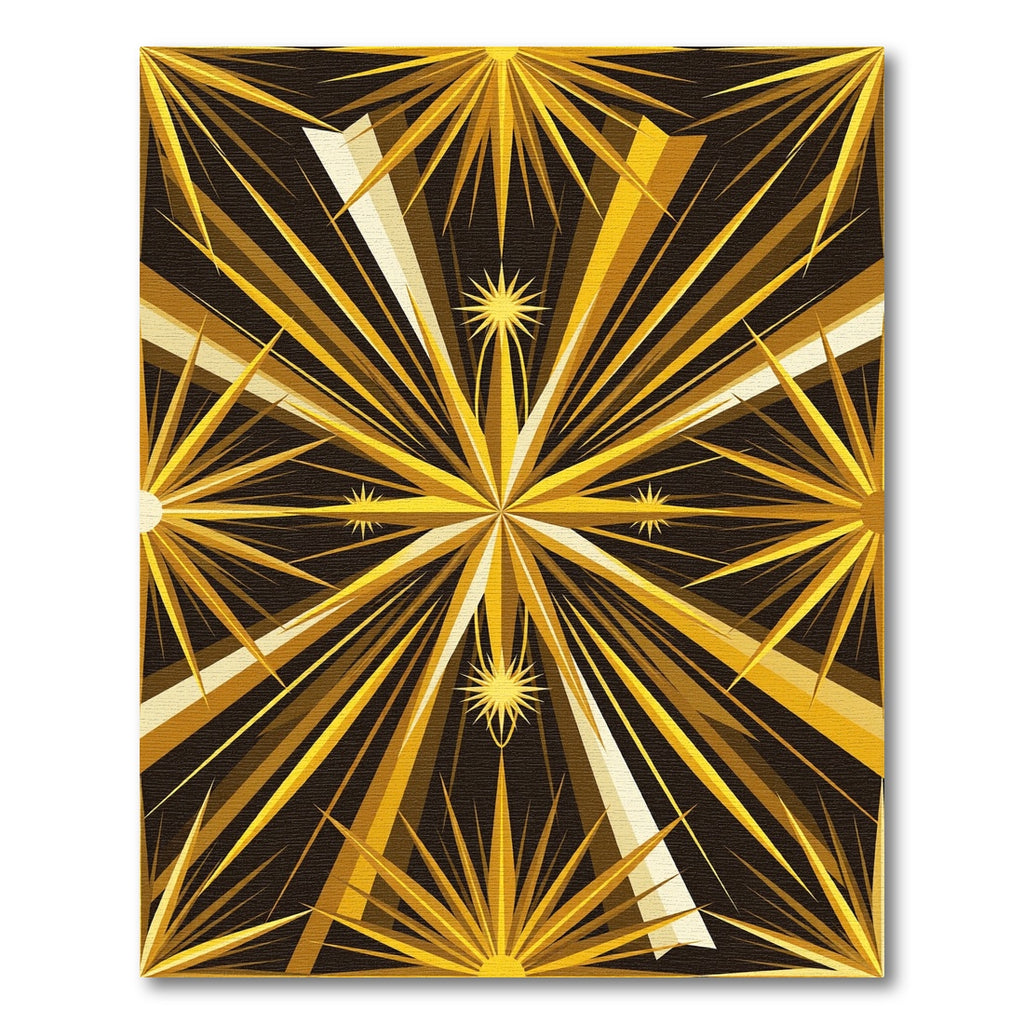 Radiant Golden Sunburst Geometric Art Rug