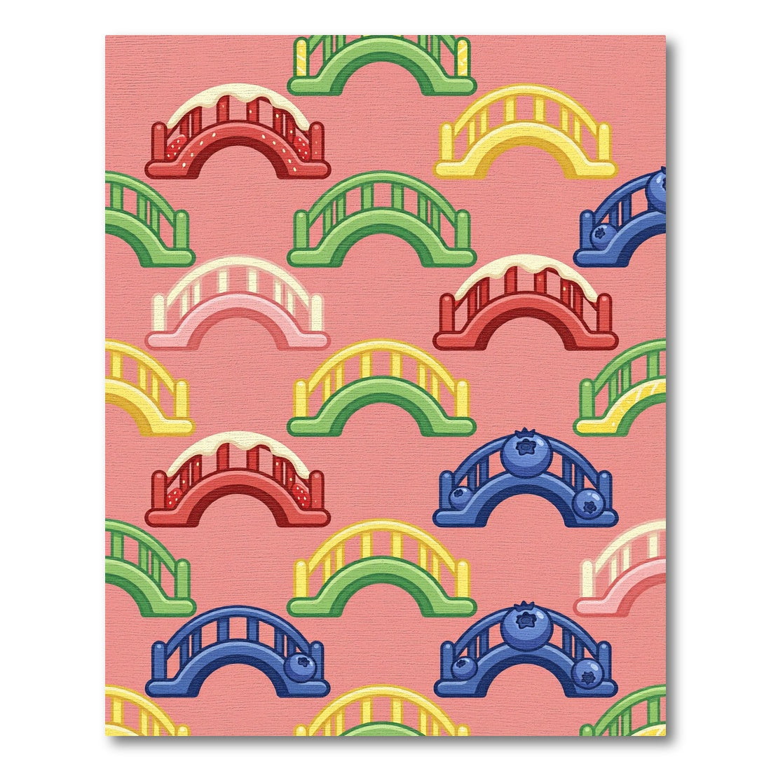 Whimsical Colorful Bridge Fruit Grid Rug
