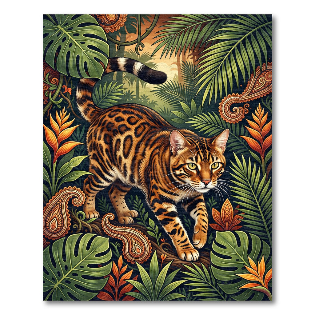 Exotic Bengal Cat Tropical Foliage Art Rug