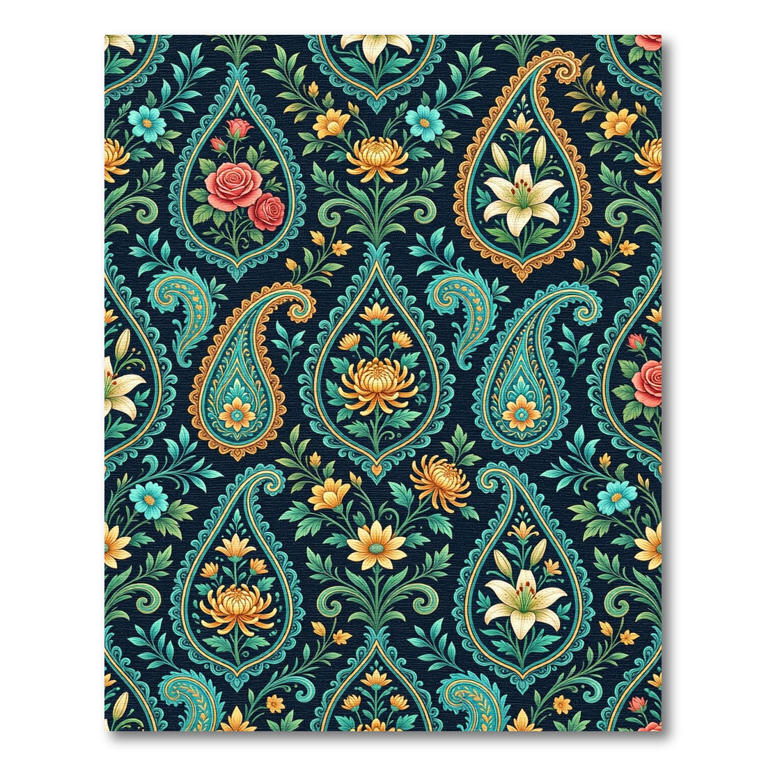 Navy Floral Paisley Medallion Rug