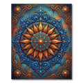 Ornate Golden Sun Blue Floral Mandala Rug