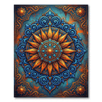 Ornate Golden Sun Blue Floral Mandala Rug