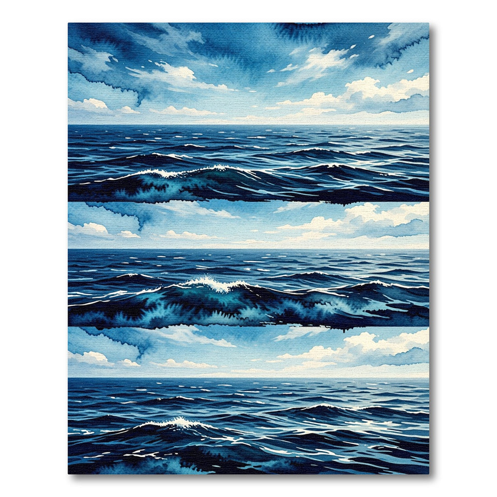 Deep Blue Watercolor Ocean Wave Rug