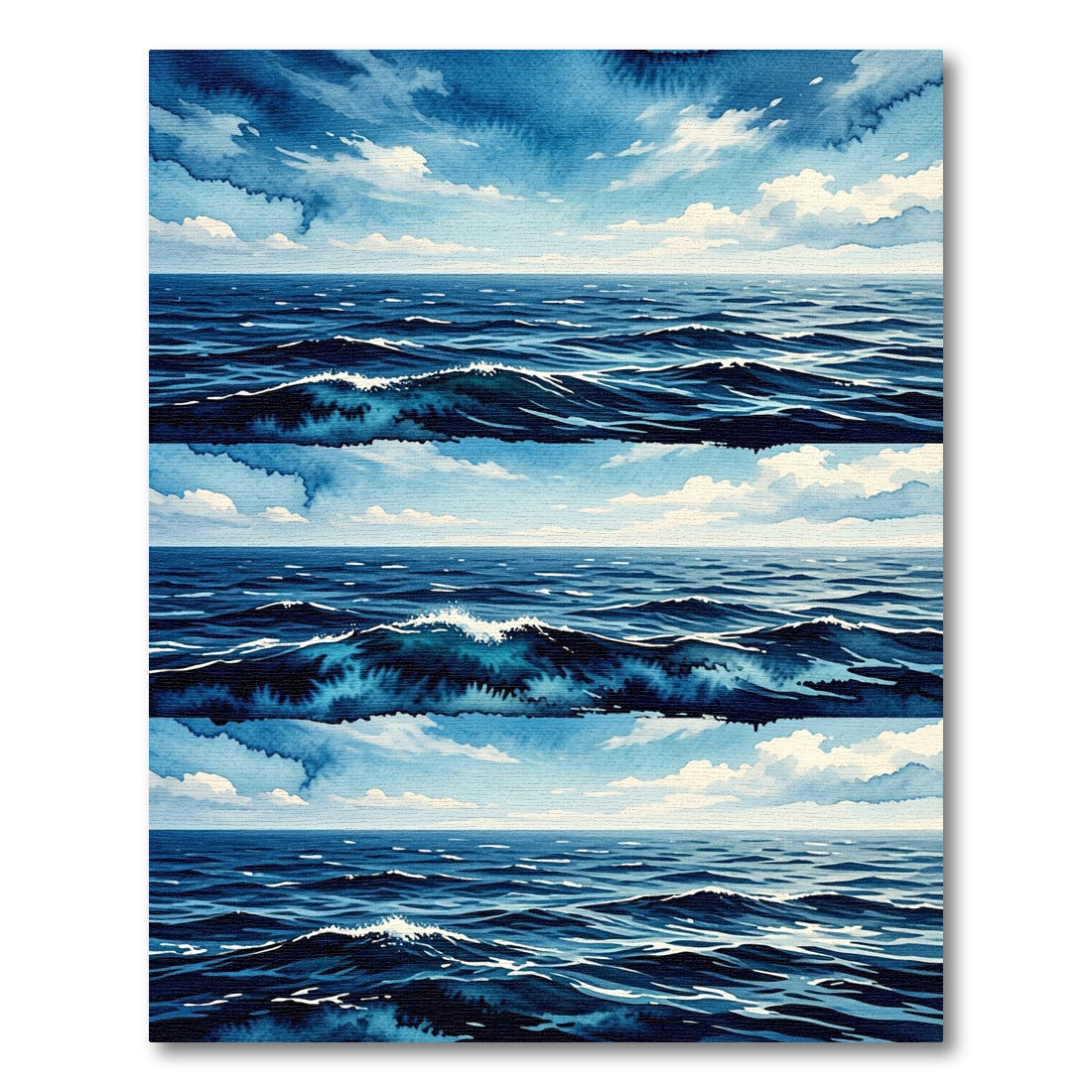 Deep Blue Watercolor Ocean Wave Rug