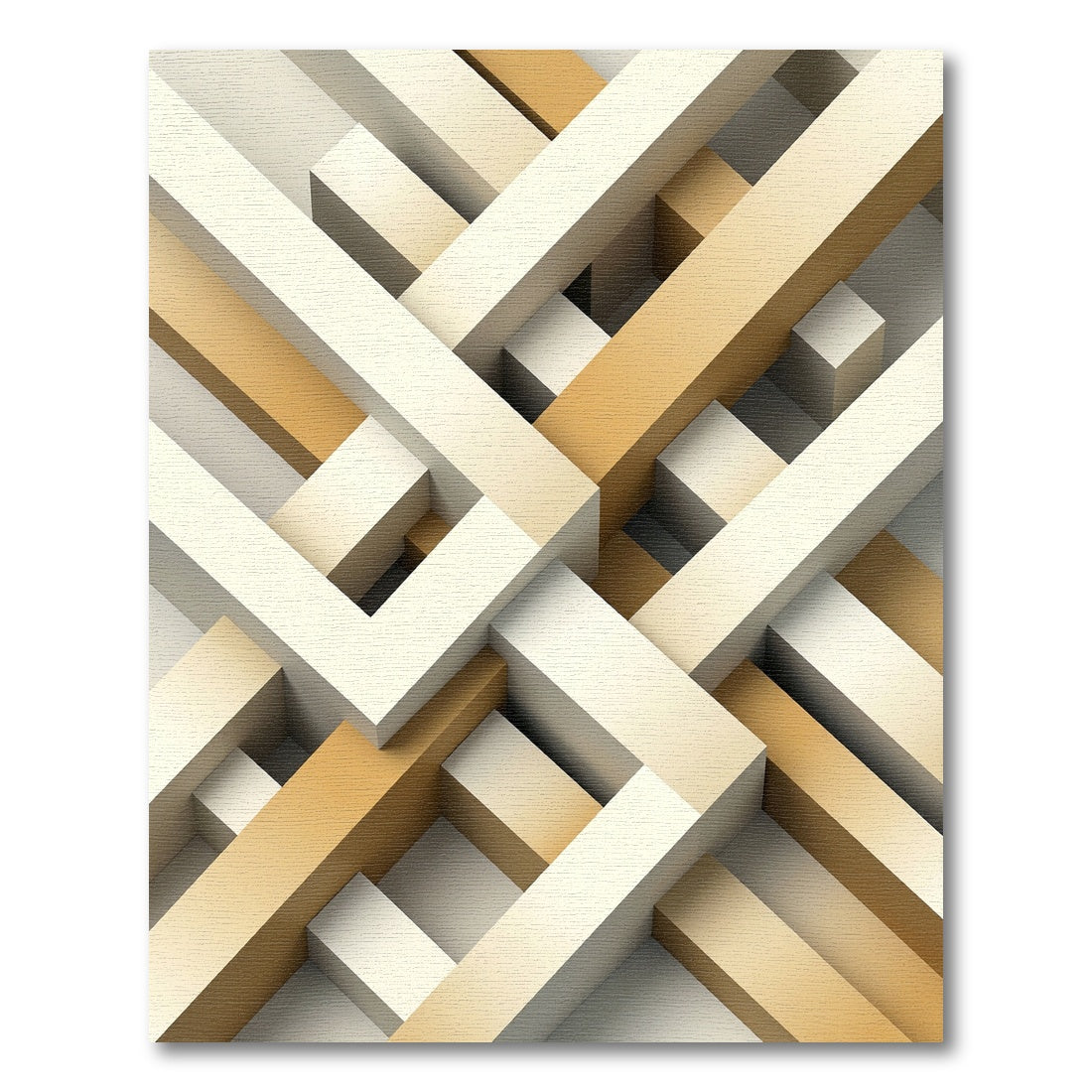 Modern Geometric Interlocking Beige Architectural Rug