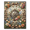 Elegant Floral Rose Ribbon Medallion Rug