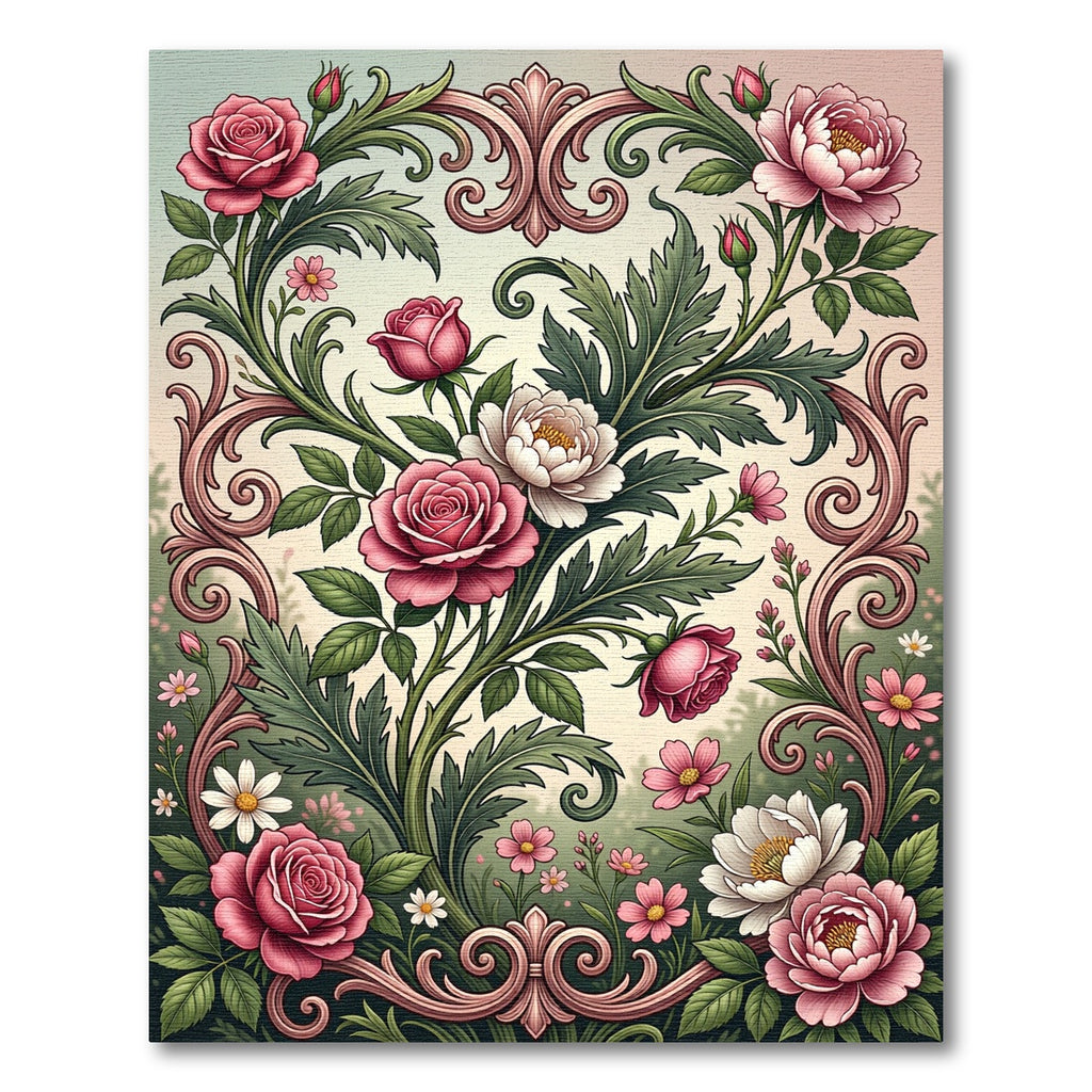 Romantic Blush Rose Floral Scrollwork Rug
