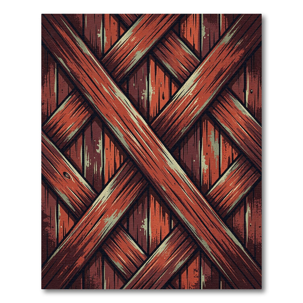 Rustic Crimson Intersecting Wood Lattice Rug