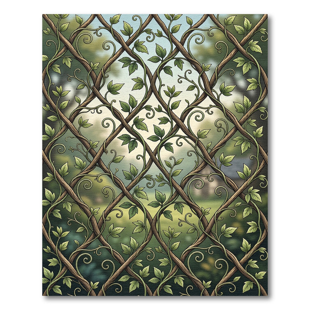 Intertwined Vine Lattice Green Botanical Rug