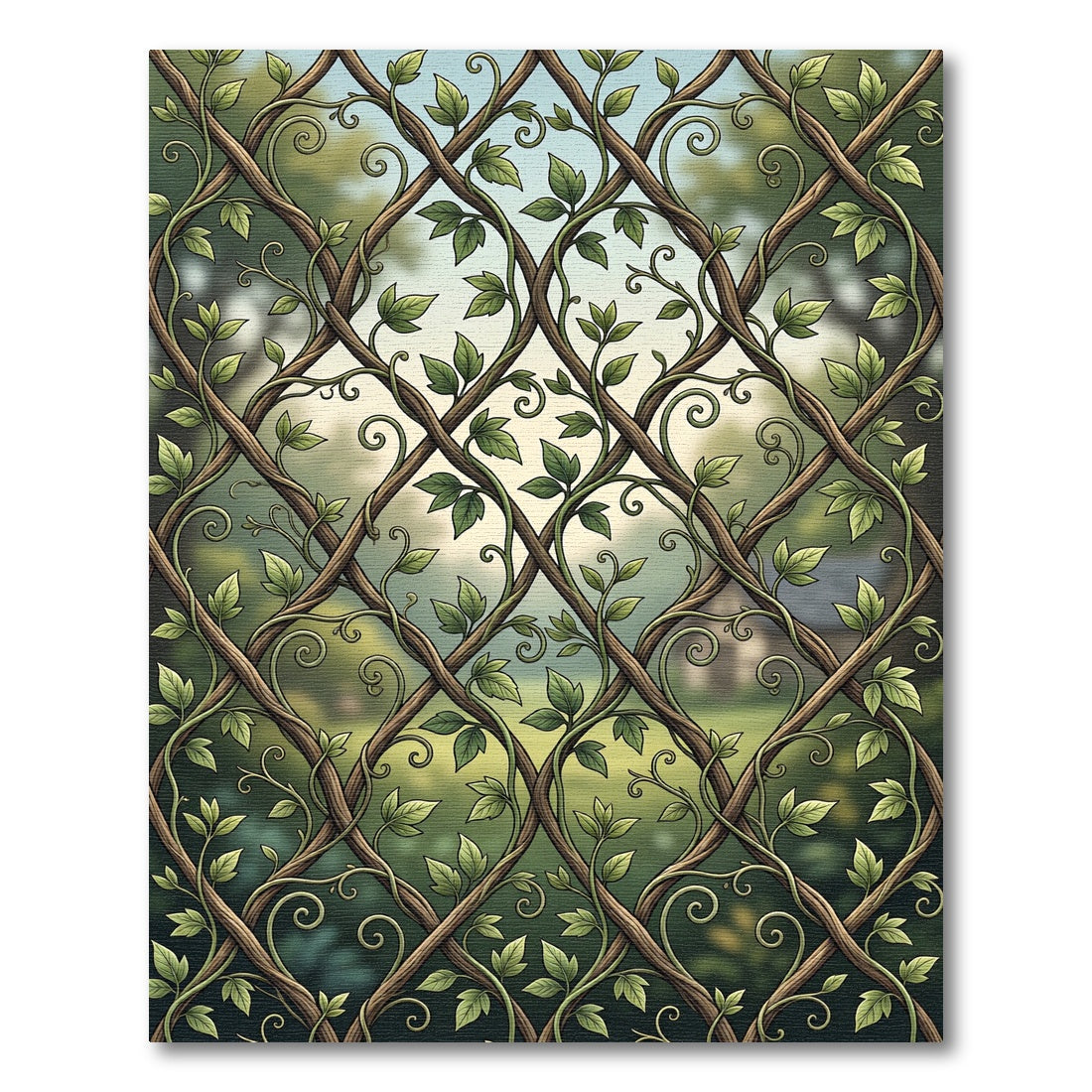 Intertwined Vine Lattice Green Botanical Rug