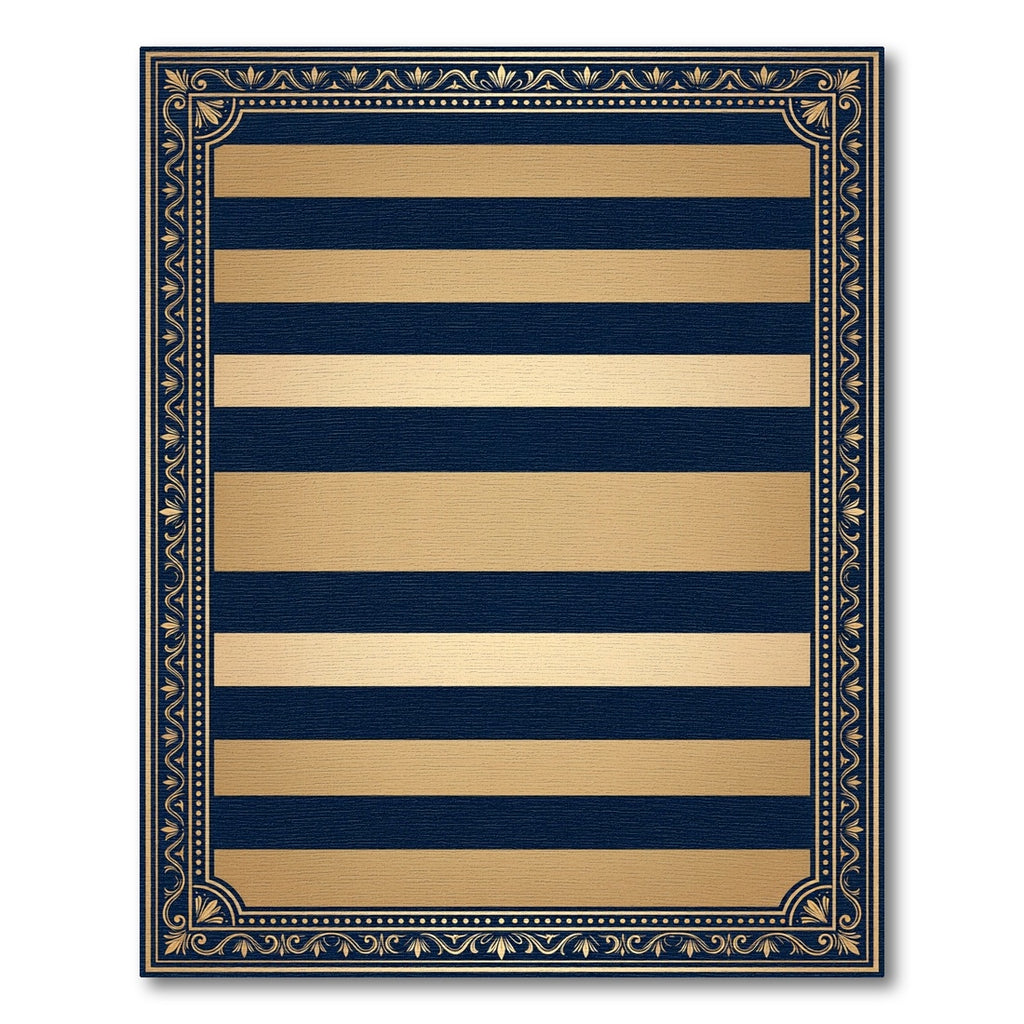 Bold Navy Gold Striped Ornate Frame Rug