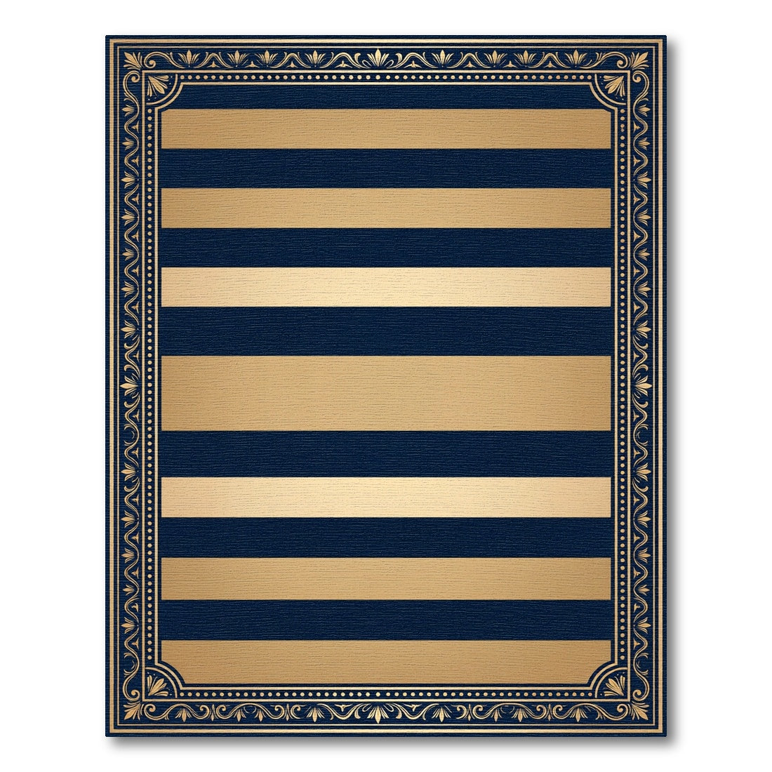 Bold Navy Gold Striped Ornate Frame Rug