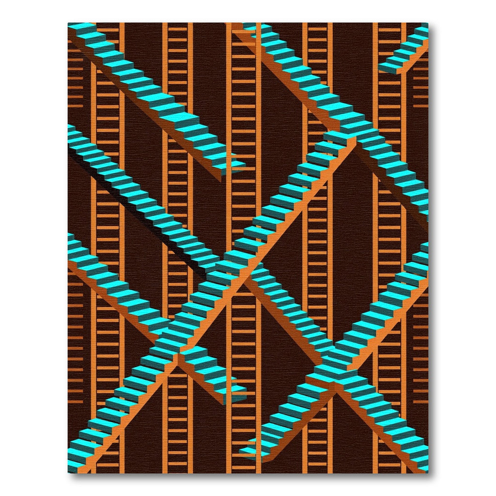Geometric Teal Staircase Illusion Rug