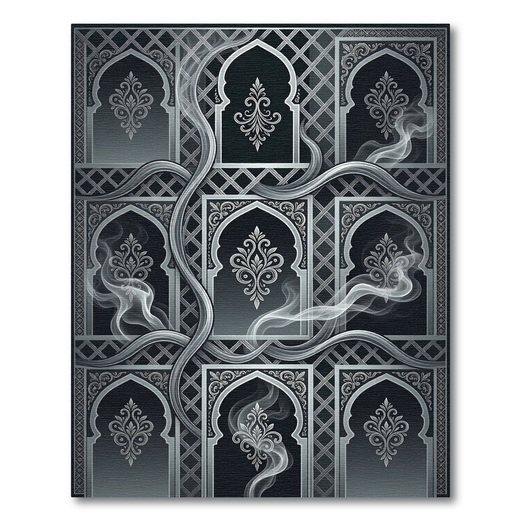 Ornate Dark Gray Archway Smoke Rug
