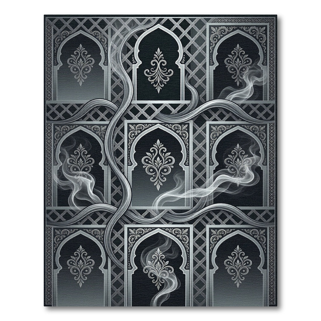 Ornate Dark Gray Archway Smoke Rug