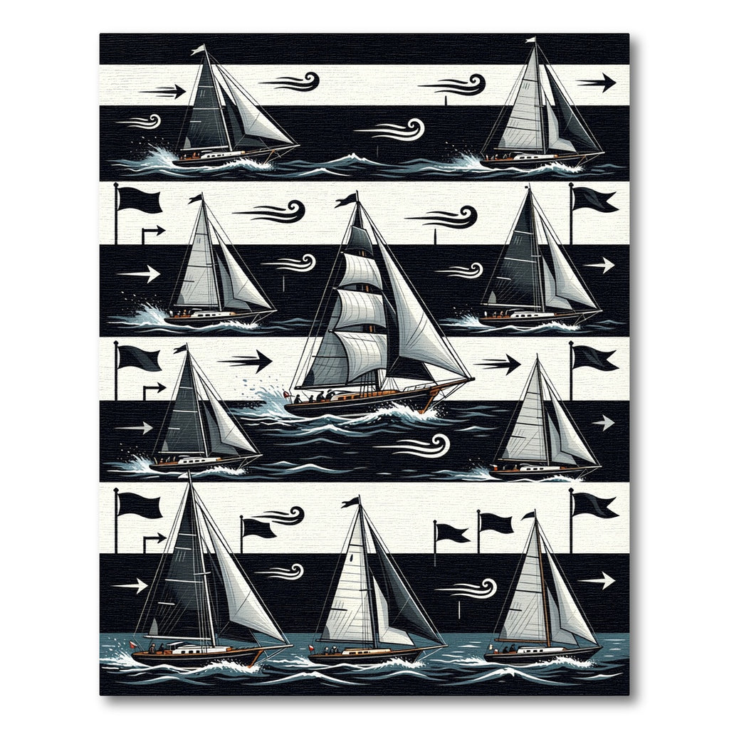 Graphic Monochromatic Nautical Sailboat Striped Rug