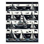 Graphic Monochromatic Nautical Sailboat Striped Rug
