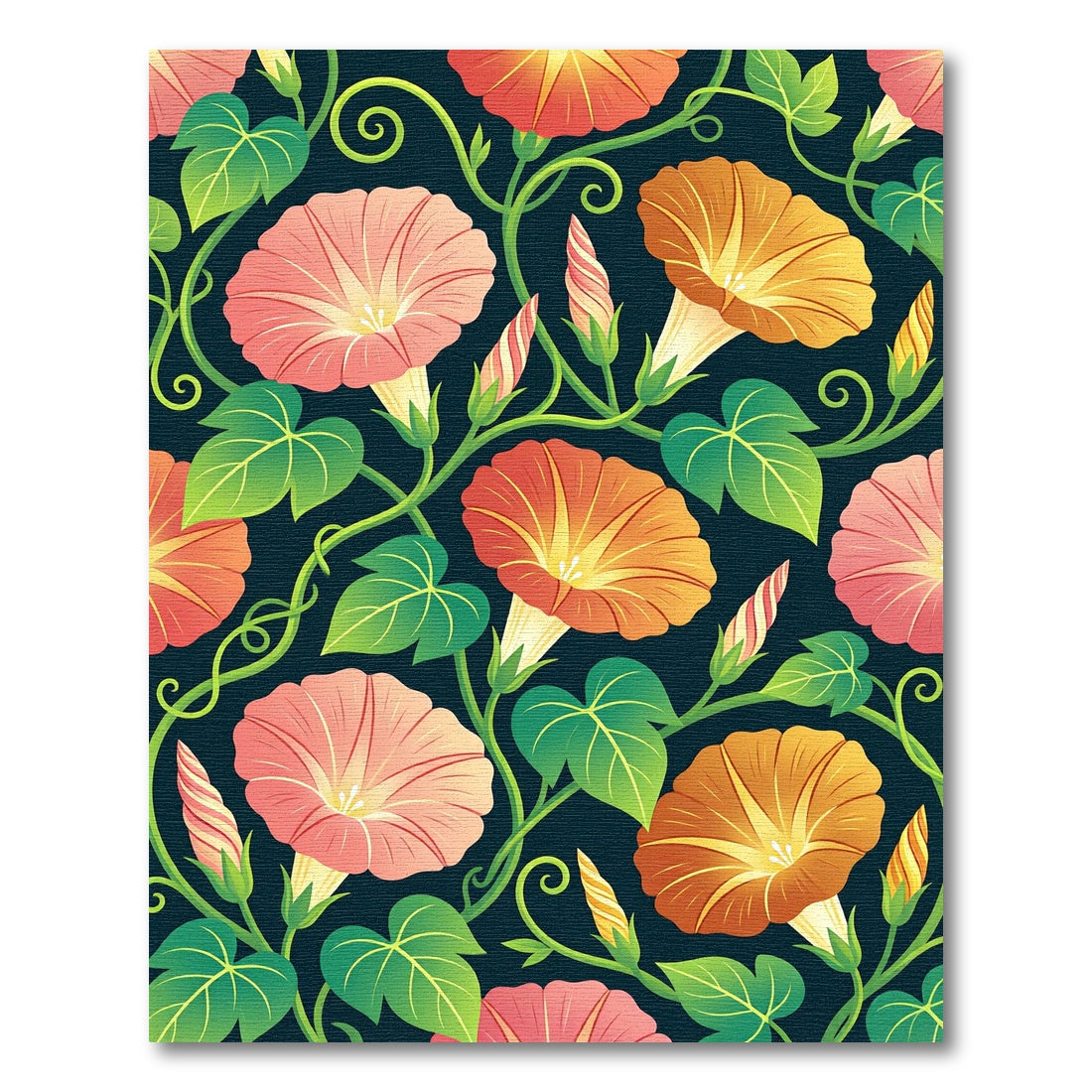 Coral Pink And Orange Morning Glory Vines Rug