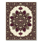 Ornate Burgundy Lotus Floral Medallion Rug