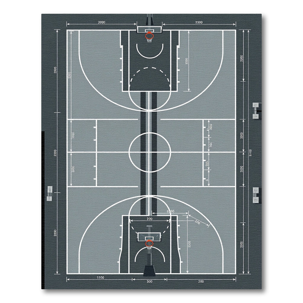 Minimalist Gray Monochrome Basketball Court Graphics Rug