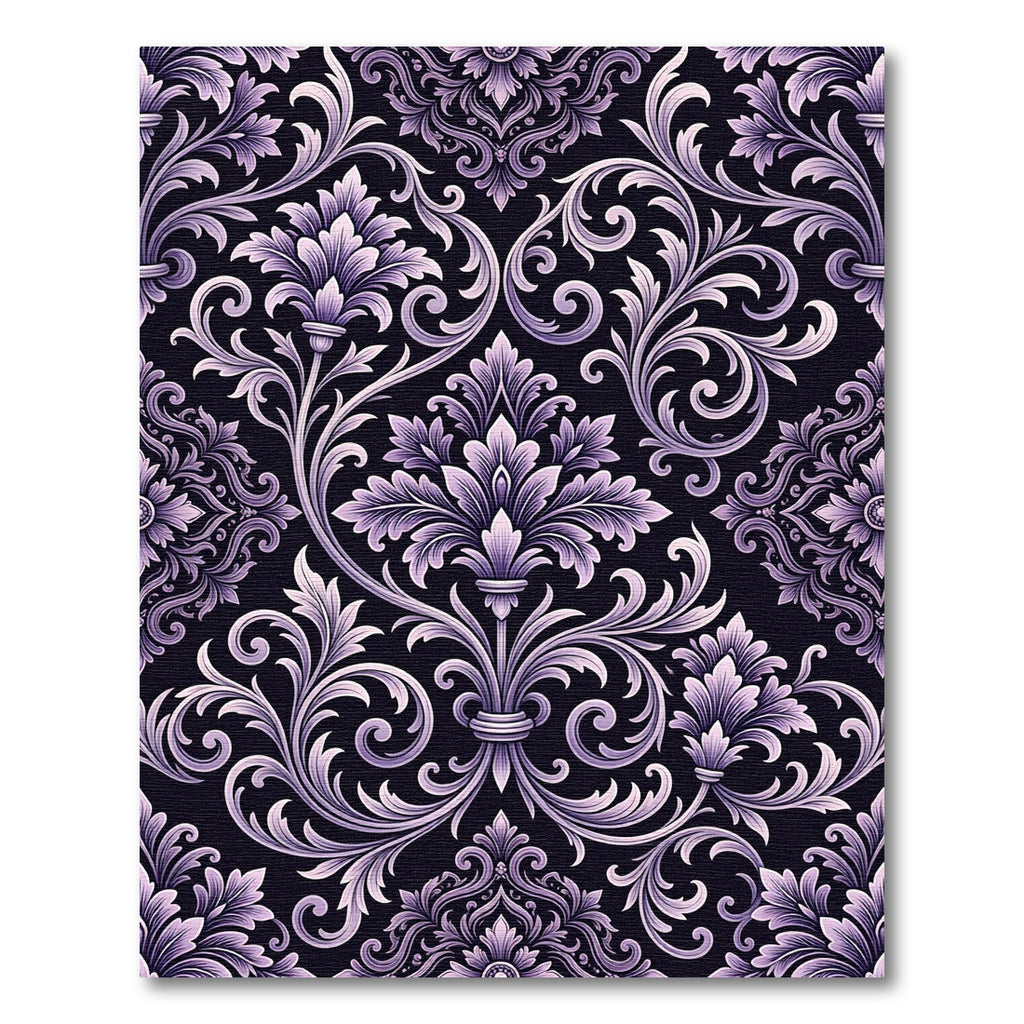 Ornate Lilac Floral Damask Rug