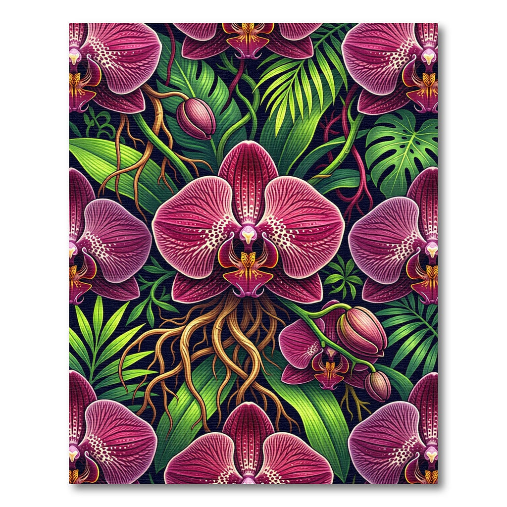 Vibrant Magenta Orchid Tropical Foliage Rug