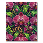 Vibrant Magenta Orchid Tropical Foliage Rug