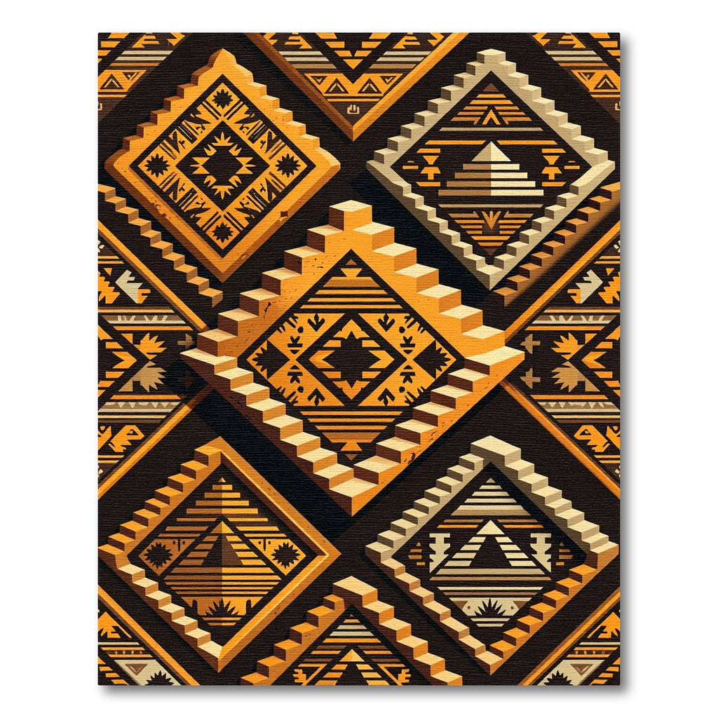 Geometric Step Pyramid Amber Ochre Tile Rug