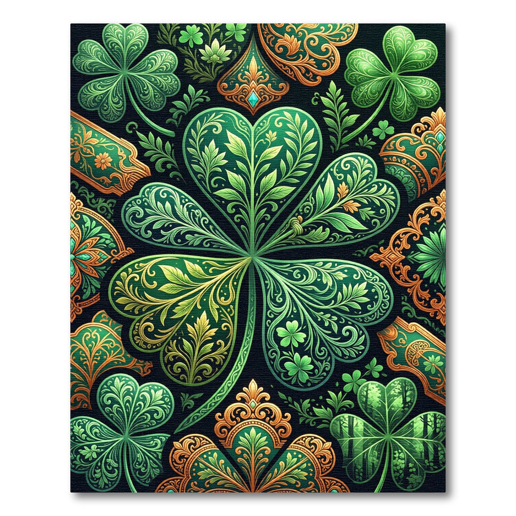 Emerald Green Clover Medallion Artwork Rug