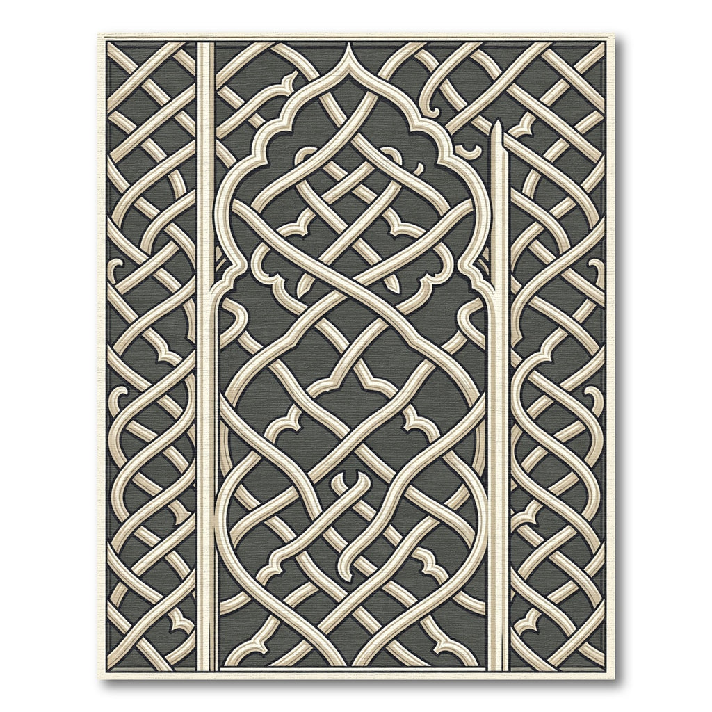 Intricate Ivory Interlocking Lattice Charcoal Rug
