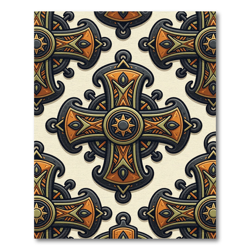 Ornate Gilded Gothic Cross Medallion Rug