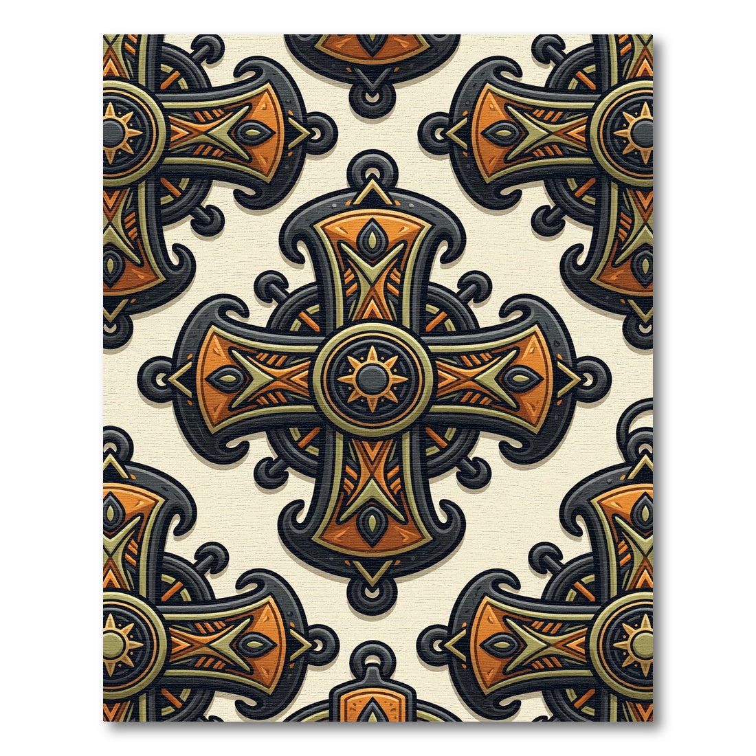 Ornate Gilded Gothic Cross Medallion Rug