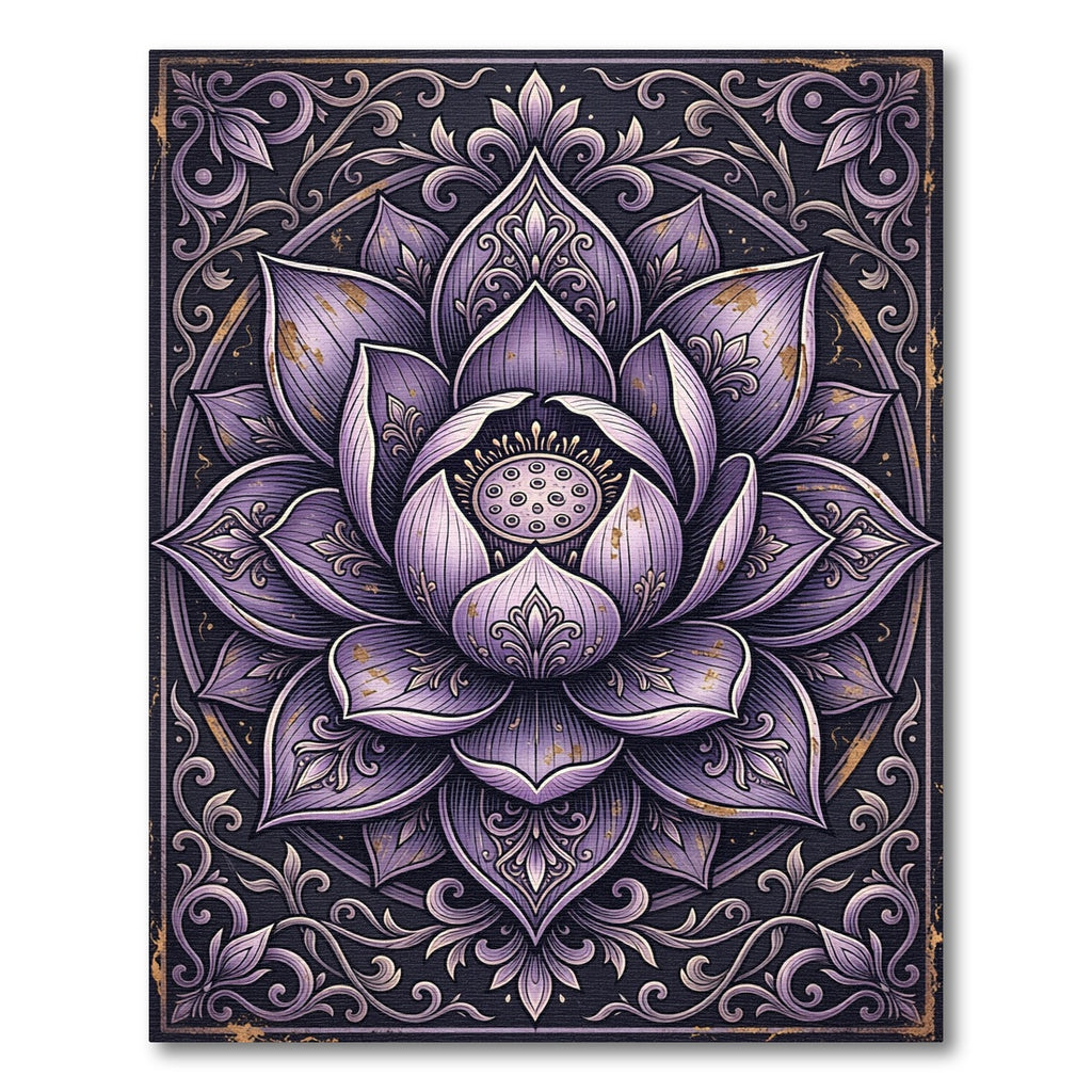 Ornate Purple Lotus Floral Mandala Rug