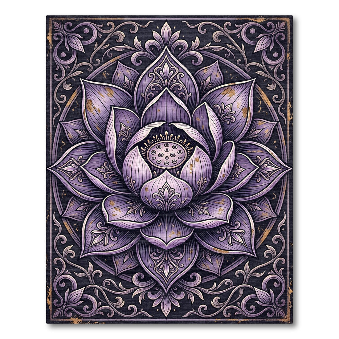 Ornate Purple Lotus Floral Mandala Rug