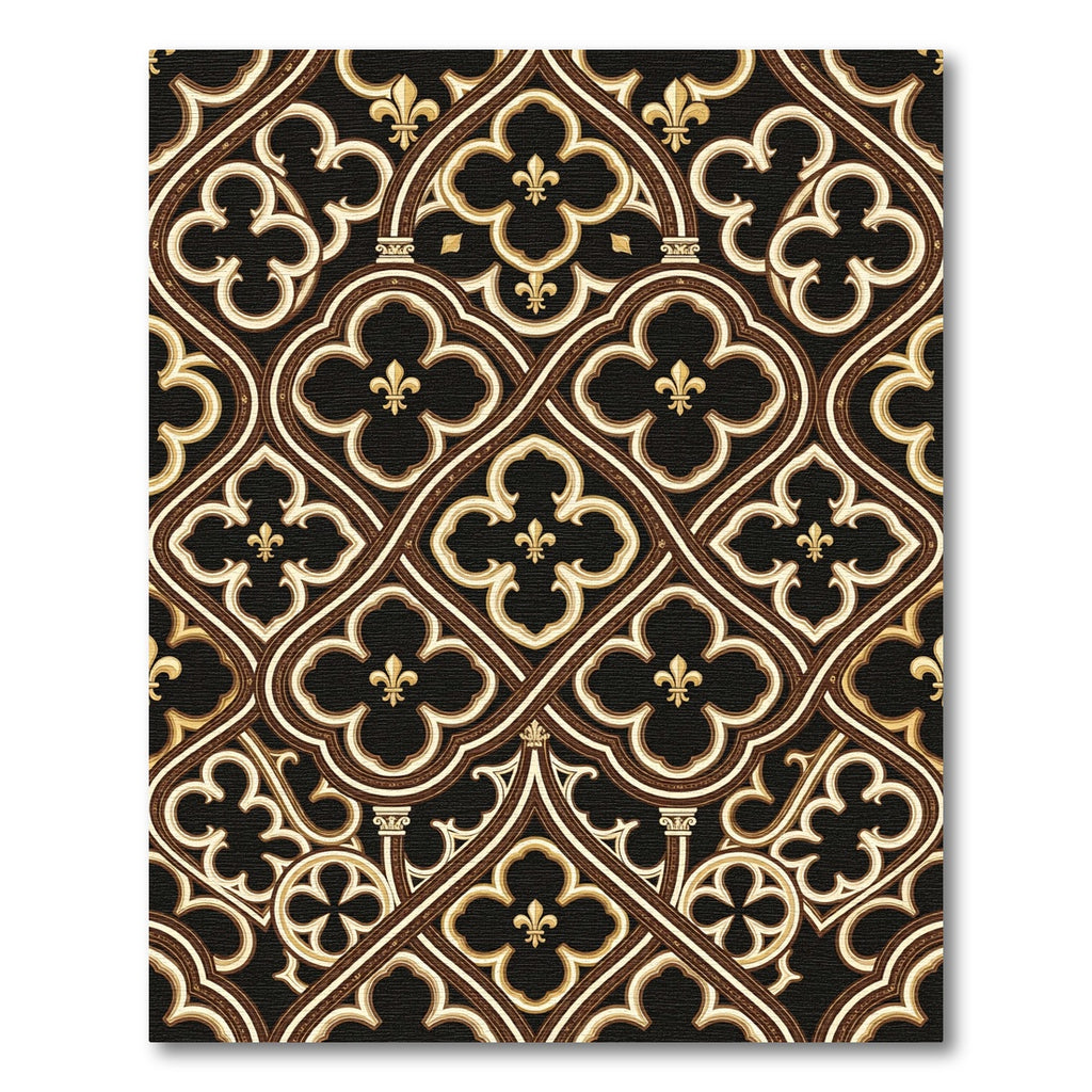 Gothic Black Gold Quatrefoil Scroll Rug