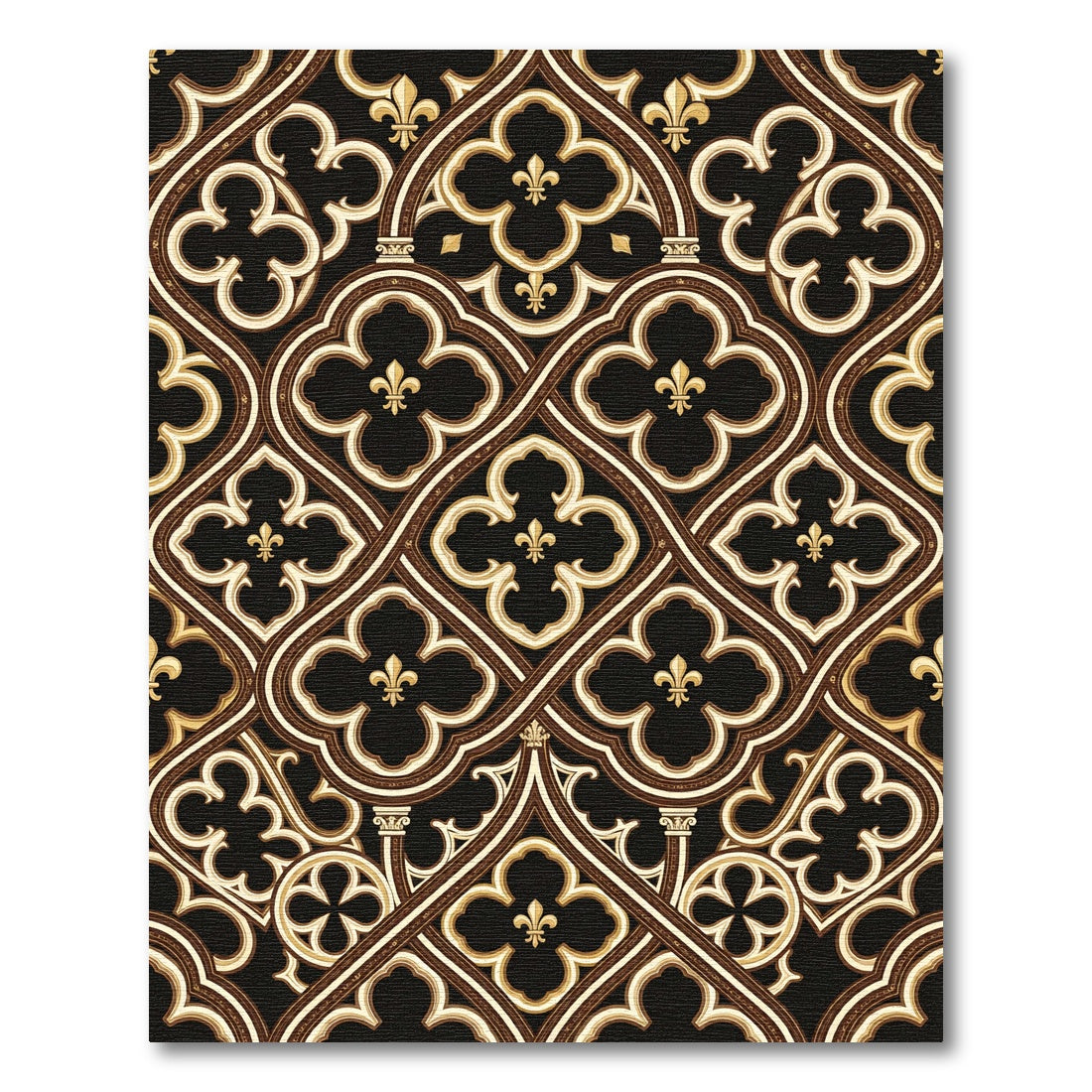 Gothic Black Gold Quatrefoil Scroll Rug