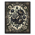 Gothic Black Rose Floral Oval Medallion Rug