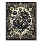 Gothic Black Rose Floral Oval Medallion Rug