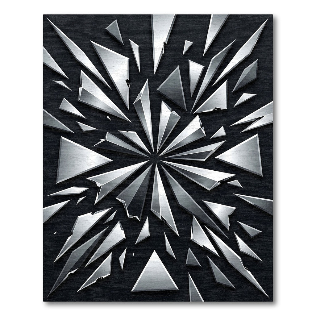 Shattered Silver Geometric Abstract Shards Rug