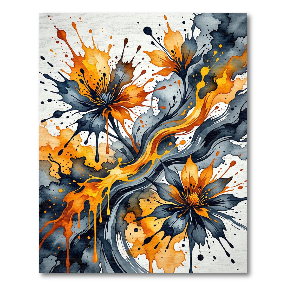 Abstract Golden Floral Ink Flow Rug