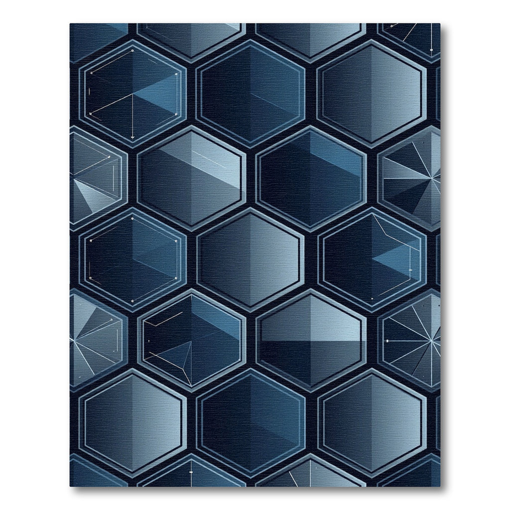 Deep Blue Geometric Hexagon Facets Rug