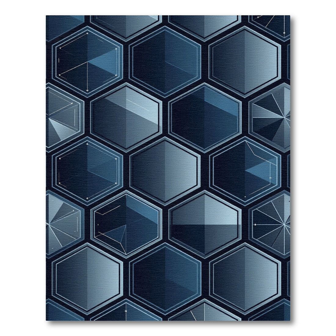 Deep Blue Geometric Hexagon Facets Rug