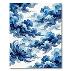 Indigo Watercolor Floral and Cloud Swirl Rug
