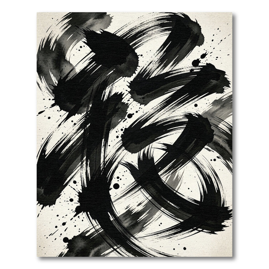 Bold Black Ink Brush Strokes Rug